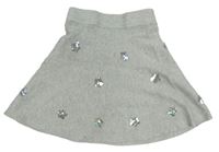 Sivá pletená kolová sukňa s hvězdami z flitrů Primark