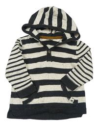 Béžovo-tmavosivý pruhovaný ľahký sveter s kapucňou zn. H&M