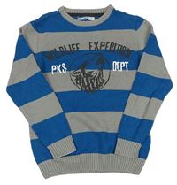 Sivo-modrý pruhovaný sveter s vlkem Pepperts