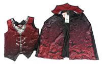 Kostým - 2set - Černo-rubínová vesta + plášť - drákula F&F