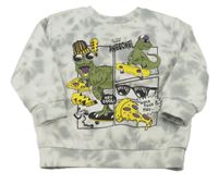 Bielo-sivá batikovaná mikina s dinosaurami Primark