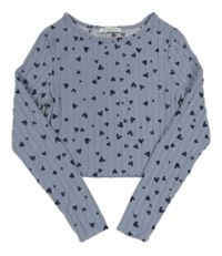 Svetlomodrý rebrovaný ľahký crop sveter so srdiečkami New Look