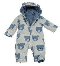 Šedo-modrá fleecová zateplená kombinéza s medvědy a kapucí George