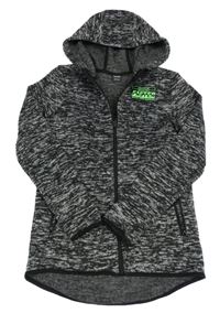 Černo-šedá melírovaná pletená propínací thermo mikina s kapucí Y.F.K.