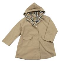 Béžová jarná šušťáková obojstranná bunda s kapucňou