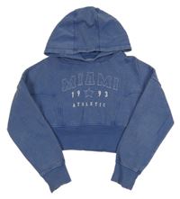 Modrá crop mikina s nápisom a kapucňou Primark