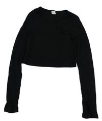 Čierne crop rebrované tričko shein