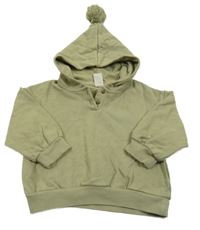 Khaki mikina s kapucňou s bambulkou H&M