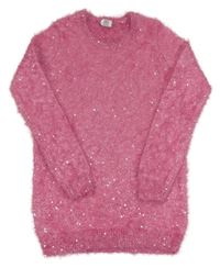 Ružové chlpaté svetrové šaty s flitrami Lily & Dan