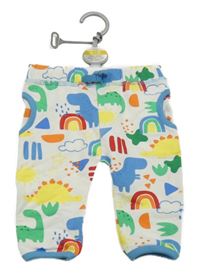 Nové - bílo-barevné tepláky s dinosaury dunnes