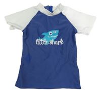 Tmavomodro-bílé UV tričko se žralokem 