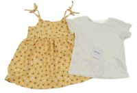 Nové - 2 set - bílé tričko + žluté květované šaty 
