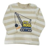 Bielo-béžové pruhované tričko s žeriavom Topomini