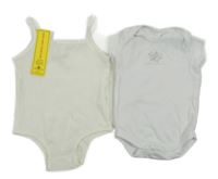 2 set - biele body s budíkem + biele rebrované body