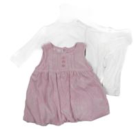 Nové - 3 set - růžové sametové šaty + bílé triko + bílé legíny 