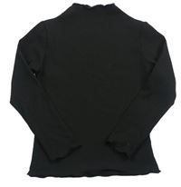 Čierne rebrované tričko so stojačikom Shein