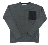 Tmavosivý rebrovaný sveter s vreckom H&M