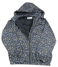 Černá květovaná šusťáková podzimní bunda s kapucí H&M