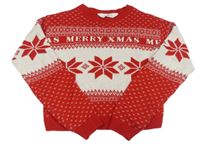 Červeno-biely crop sveter s norským vzorom a nápisom H&M