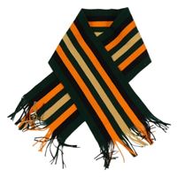 Zeleno-čierno-oranžovo-béžová pruhovaná šál s strapcemi