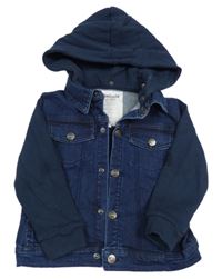 Tmavomodrá riflovo-tepláková bunda s kapucňou La Redoute