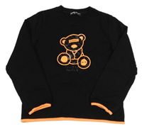 Čierno-neónově oranžové tričko s medvedíkom