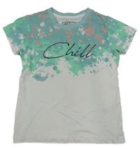 Zeleno-bílé tričko s fleky a nápisem Urban