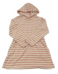 Smetanovo-růžové pruhované froté šaty s kapucí Tchibo