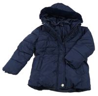 Tmavomodrá šusťáková zateplená bunda s kapucí s kožešinou Kiki&Koko