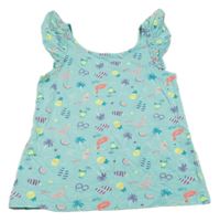 Světlemodrý top s obrázky a volánky 