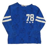 Tmavomodro-biele tričko s brouky a číslom H&M