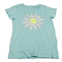 Svetlomodré tričko s květem z flitrů Topolino
