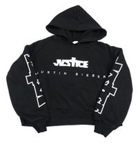 Černá crop mikina s nápisy a kapucí - Justin Bieber 