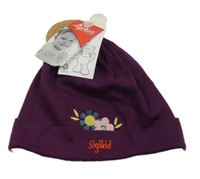 Nové - Tmavofialová čepice s květy 