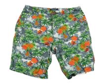 Šedo-bílo-zelené plátěné květované kraťasy s ananasy Next