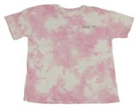 Bielo-ružové batikované tričko s nápisom C&A