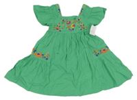 Nové - Zelené plátenné šaty s kvetmi Nutmeg