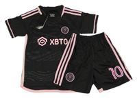 Nové - 2set - Černo-růžové sportovní fotbalové tričko s nápisem + kraťasy s číslem - Messi - Miami