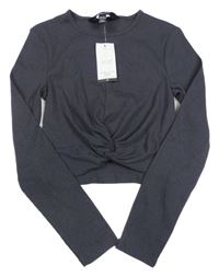 Nové - Antracitové žebrované crop triko New Look
