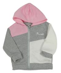 Ružovo-sivo-biela prepínaci mikina s nápisom a kapucňou