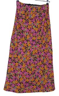 Dámská růžovo-oranžová kytičkovaná midi sukně New Look 