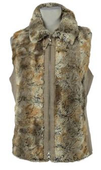 Dámska béžová pletená vesta s kožúškom