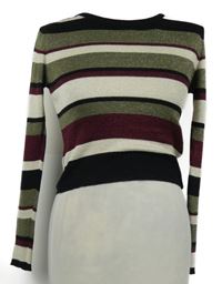 Dámsky farebně pruhovaný trblietavý crop sveter New Look