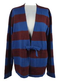 Dámský modro-vínový pruhovaný svetrový cardigán na zavazování Feraud