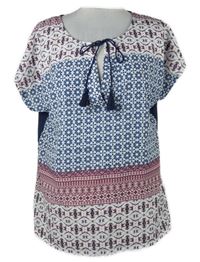 Dámska tmavomodro-bielo-vínová vzorovaná blúzka Bodyflirt