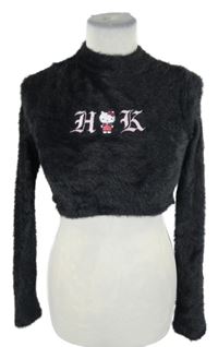 Dámský černý chlupatý crop svetr s Hello Kitty Bershka 