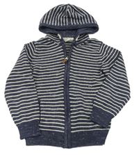 Tmavomodro-bílý pruhovaný propínací svetr s kapucí H&M
