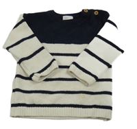 Tmavomodro-biely pruhovaný žinylkový sveter F&F