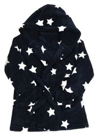 Tmavomodrý chlpatý župan s hviezdami a kapucňou Matalan
