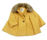 Žltý flaušový kabát s kožešinou F&F